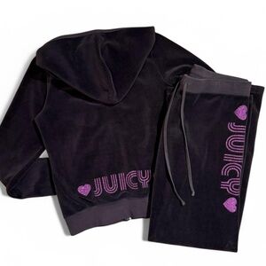 🤎 🩷 LARGE BROWN VELOUR JUICY COUTURE TRACKSUIT JACKET PANTS PINK GLITTER HEART